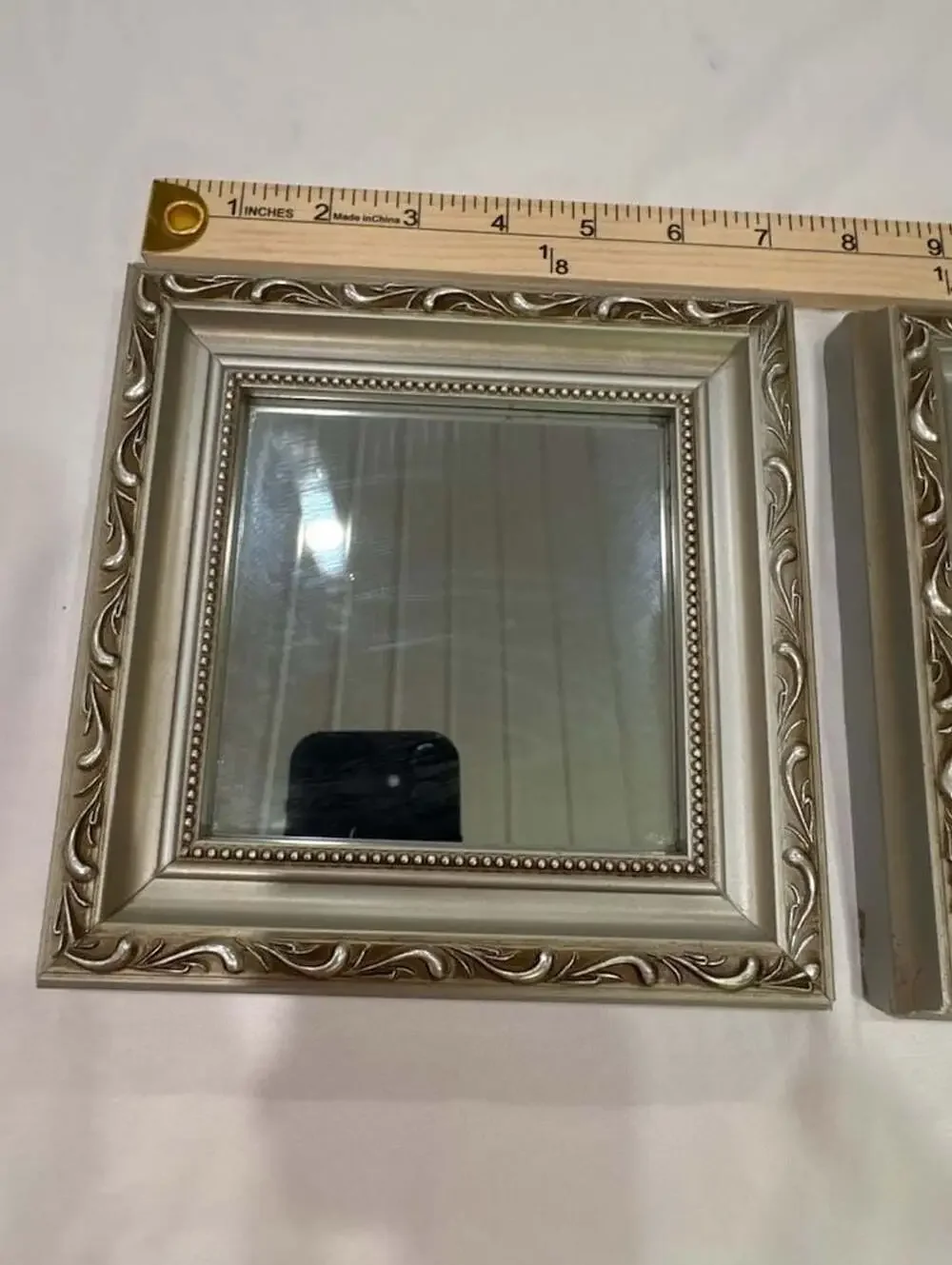 Set of 2 Vintage Style Silver Ornate Beaded Wall Mirrors with Scroll Motif